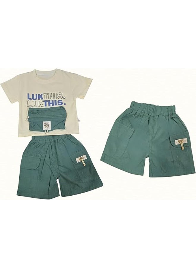 MINIIMODZ MINII MODZ Lukthis Green Set for Boys - Party Dress, Casual Dress, Kids Partywear, Boys Ethnic Sets, Diwali Dress, T-shirt and Pant Set, Picnic Wear - Image 2